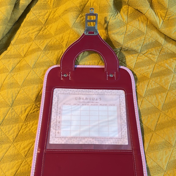 Red Japanese School Bag with pink trim and reflective stripes. - Picture 8 of 13